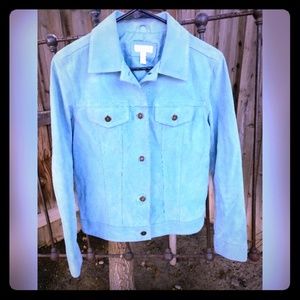 Blue Suede Genuine Leather Structured Jacket